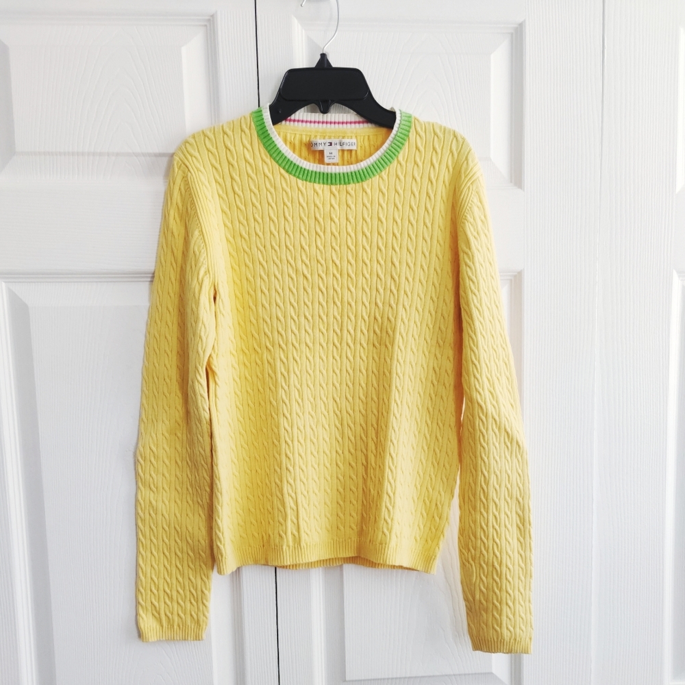 Tommy Hilfiger Jeans Cable Knit Crew Neck Sweater Yellow Medium
